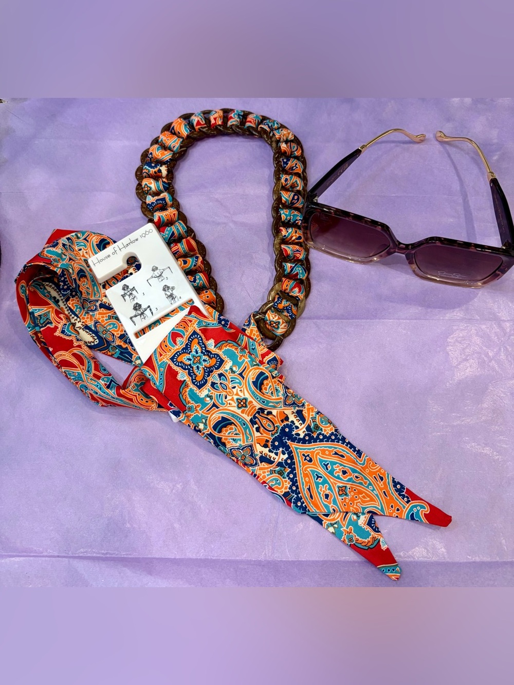 NWT HOUSE OF HARLOW 72” L Adjustable Silk Belt & complimenting new sunglasses😎